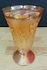 JEANNETTE Iridescent Iris & Herringbone Pattern Depression Glass 9" Footed Vase