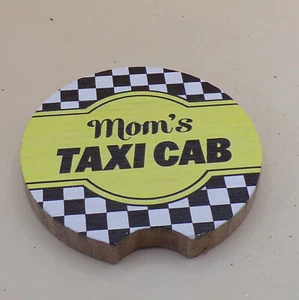 Mom's Taxi Cab Wood Car Coaster 2.75" Round New Ganz - Picture 1 of 2