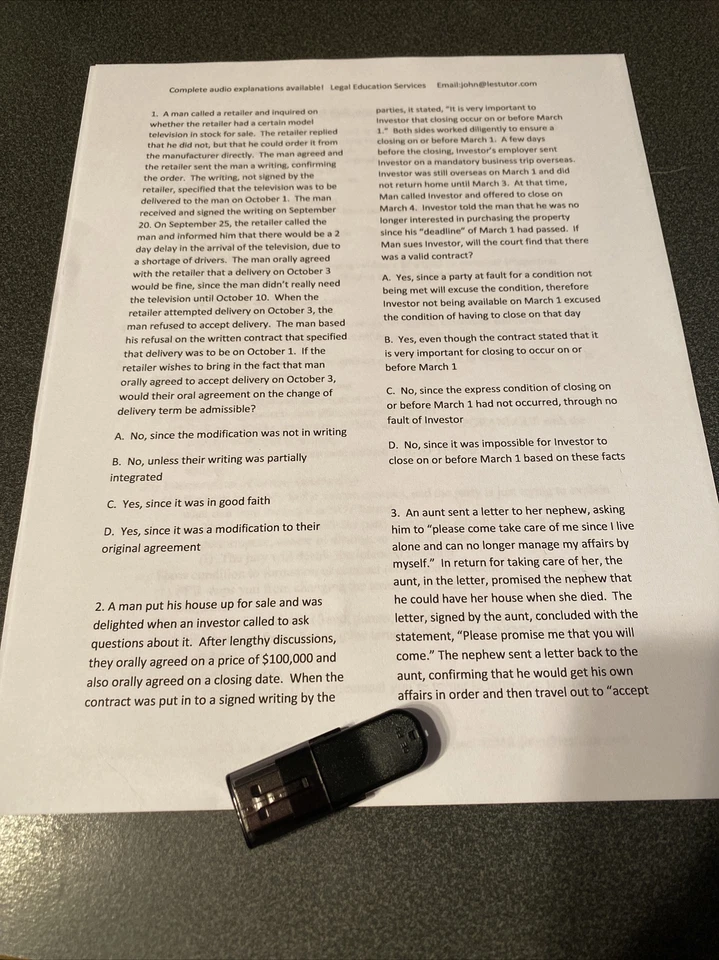 Law School Bar Exam MBE w/ audio explanations Contracts multiple choice LES  - Image 1 of 1