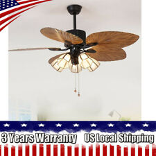 52'' 5 Blades Ceiling Fan w/ LED Light With Remote Control Tropical Palm Leaf 