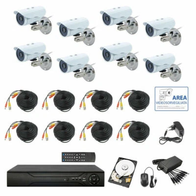 ZENCOCCO KIT Videosorveglianza AHD IP CLOUD DVR 8 CH 8 Telecamere HD IR 2 MPX + HARD DISK
