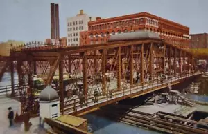 Chicago Illinois Color Art Print Antique 1908 Madison Street Bridge City View - Picture 1 of 12