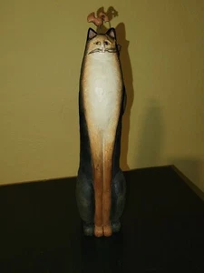 Vintage große 9" Skulptur/Figur Katze mit Vogel auf Kopf  - Bild 1 von 8