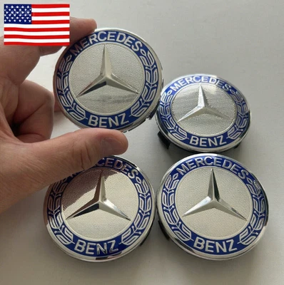 4Pack For Mercedes Benz Wheel Center Caps Logo Emblem Blue Rim Hub Cover Badge❤️ Foto 1 de 4