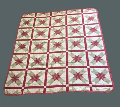 Early Americana Patchwork 8 point woven stars pattern Quilt Appalachia 74x83 - Image 1 of 4