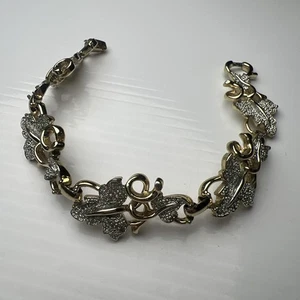 Bracciale vintage bicolore oro con cerniera foglia d'uva firmato Sarah Coventry 7,25" - Foto 1 di 13