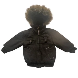 Pelle Pelle Jungen 2T schwarz Wollmischung 2013 Jacke Kunstfell Kapuze wattiert verziert - Bild 1 von 14
