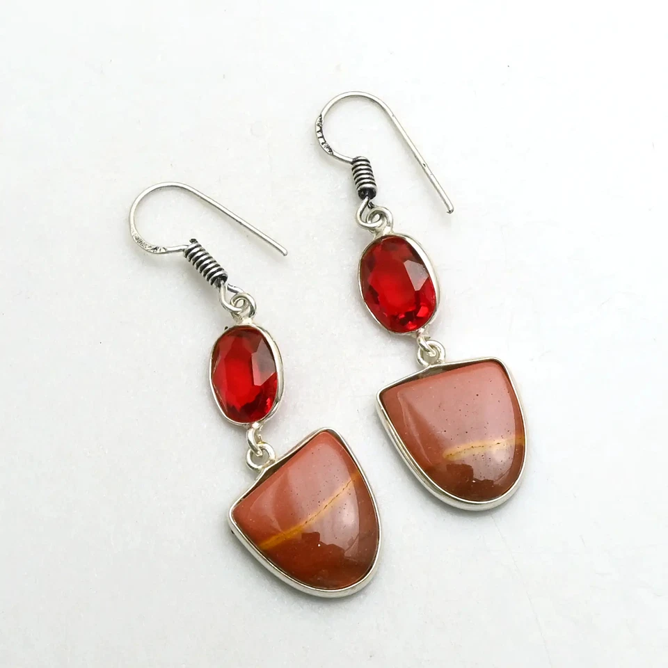 Mookaite Jasper Garnet Gemstone Drop Dangle Earrings Jewelry Gift 1.8" AE-91843 - Image 1 of 1