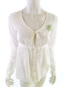 Hilfiger denim Size S White Buttoned Blouse Cotton 100% Long Sleeve Embroidery - Picture 1 of 5