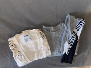 Girls Size 8 3 Piece Lot Justice Grey Tshirt And Pants And Cream Sonoma Sweater - Picture 1 of 14