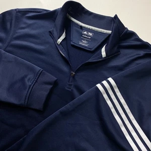 Adidas Golf 3-Stripes French Terry 1/4 Zip Pullover Mens Large Navy Blue Jacket - Picture 1 of 12