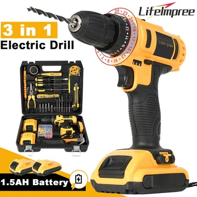 108pcs cordless screwdriver set 21V cordless impact drill tool box 2 batteries set - Image 1 of 4