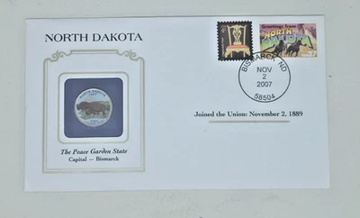 Colorized Quarter Stamped Envelope Postal Commemorative North Dakota 2007 P - Image 1 of 4
