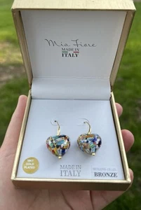 Millefiori Murano Art Glas Herz Ohrringe - 18K vergoldet - Made in Italy Neu mit Etikett - Bild 1 von 6