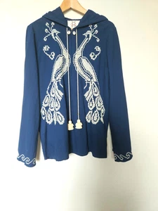 Figue Elise Embroidered Peacocks Hoodie Size Medium Starlight Blue Tasseled - Picture 1 of 10