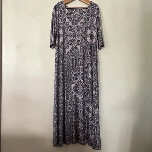 Soft Surroundings Maxi Dress Women Navy Blue Beige Stretch Knit Juliette NWT 1X - Picture 1 of 14