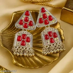 Rosso Pietra Placcato Argento Pesante di Tendenza Orecchini – Matrimonio E Festa - Foto 1 di 4