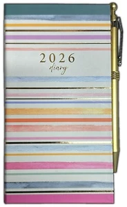 2026 DIARY SLIM LINE WEEK TO VIEW WATERCOLOR STRIPES WITH PEN FASHION DIARY - Picture 1 of 11