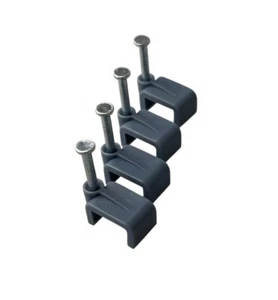 Flat Cable Clips Grey with Fixing Nail Bag of 50 - Picture 1 of 6