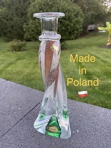 Adam Jablonski signed Poland art glass candle holder green & Amber 11.5" tall - Picture 1 of 17