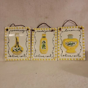 Suzanne Cook 2004 Set Of 3 Olive Oil Wall Plaques Lemon Rosemary Roasted Garlic - Picture 1 of 14