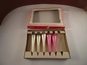 Set 5 decorazioni natalizie vintage Sears vetro mercurio a goccia rosa bianco - Foto 1 di 6
