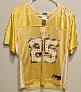 Reebok NFL N.O. Saints Bush #25 Jersey L Yellow Silver Glitter Polka Dots - Picture 1 of 9
