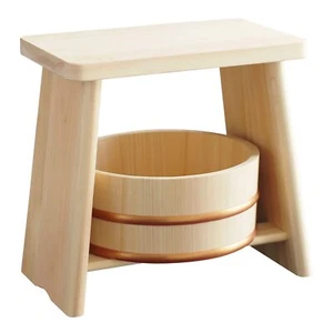 Juego de Taburete y Cubo de Baño Hinoki Madera de Ciprés Japonés Asiento 11"H Hecho en Japón - Imagen 1 de 9