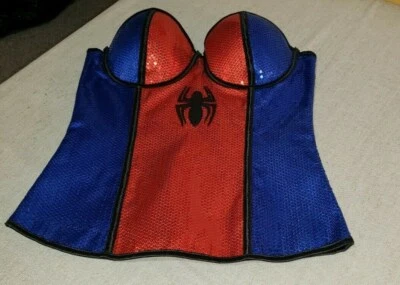 CORSÉ BUSTIER LENTEJUELAS DISFRAZ ADULTO RUBÍES NIÑA ARAÑA MARVEL COMICS NUEVO CON ETIQUETAS MED Foto 1 de 4