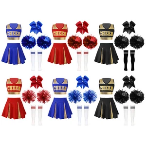Kids Girls Fancy Dress Up Pleated Skirt Cheerleading Dance Outfits Carnival - Picture 1 of 79