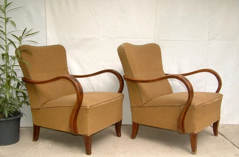 Pair of Art Deco Armchairs, Club Cocktail Chairs. Antique Vintage Halabala 1920 Cover