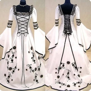 Medieval Wedding Dresses Witch Celtic Tudor Renaissance Black And White Gowns - Picture 1 of 8