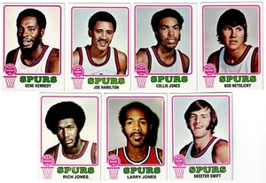 1973-74 Topps SAN ANTONIO SPURS Baloncesto 7 Cartas Equipo Set ABA 1er Año - Imagen 1 de 2