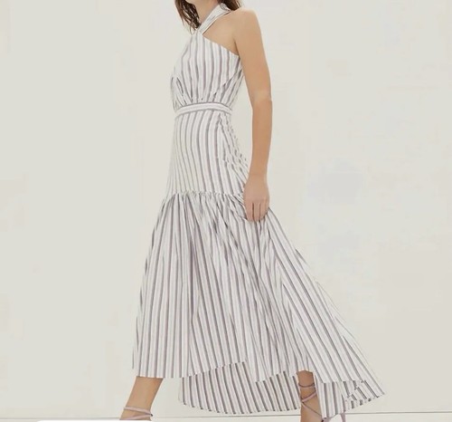 OFF WHITE Bellissimo abito Veronica Barba Radley bianco sporco multi righe taglia 2 nuovo con etichette ret. $598