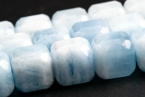 Cubo facetado de borde biselado de aguamarina de 10x10 mm grado A cuentas sueltas naturales genuinas - Imagen 1 de 4