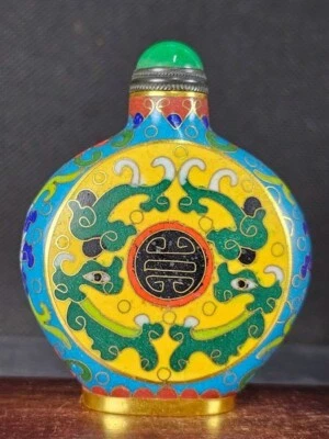 Botella de tabaco Cloisonne hecha a mano con patrón de dragón fénix chino Foto 1 de 4