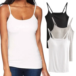 Women Camisole with Built-in Bra Cup Strap Supportive Padded Tank Top Cami Basic - Picture 1 of 21