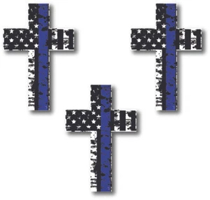 3 Thin Blue Line Cross Decal Sticker Truck Police Officer Cop Blue Lives Jesus - Picture 1 of 4