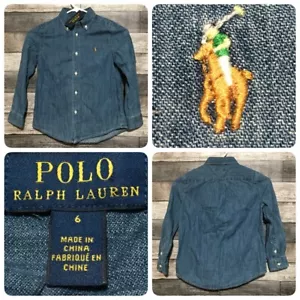 Polo Ralph Lauren Chambray Denim Shirt Kids Size 6 Blue Button Up Cotton - Picture 1 of 8