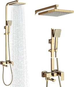 Gold Shower System Rainfall Shower Head Handheld Shower Mixer Taps Set - Picture 1 of 8