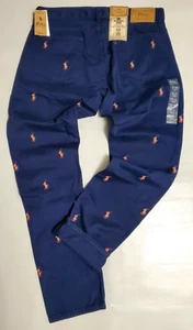 Polo Ralph Lauren Sullivan Slim Allover Pony Logo Mens Zip-Fly Blue Jeans:NWT - Picture 1 of 6