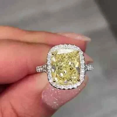 4.50Ct Natural Cushion Yellow Topaz Lab Grown Diamond Ring 14k Gold SZ 5.5 - Image 1 of 4