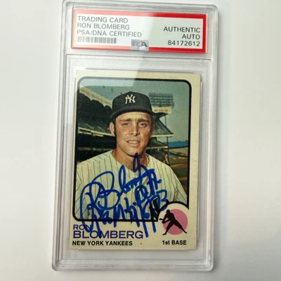 Ron Blomberg Signed 1973 Topps #462 Yankees 1st ML DH 4/6/73 PSA Auto Authentic - Image 1 of 2