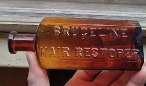 BRUCELINE HAIR RESTORER AMBER HAND BLOWN 1890s HAIR BOTTLE - Picture 1 of 8