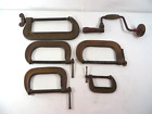 LARGE VINTAGE C CLAMPS LOT OF 6 - 5", 6" (2) AND 8 " W/ Small Clamp & Hand Drill