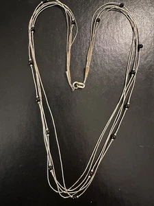 Collana in argento sterling liquido 5 fili 24" con perle di onice nera 8,9 grammi - Foto 1 di 4