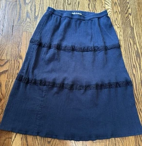 Cathy Daniels 100% Cotton Midi Skirt Sz L Tiered Blue Pull-on Hippie Cottagecore - Picture 1 of 7