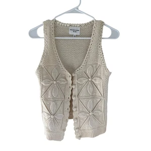 Willow & Wind Cream Crotched Knit Vest Boho Cottagecore Size Small - Picture 1 of 6