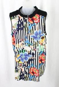 Zoe Women's Black White Print Front Half Zip Collared Sleeveless Top Size Medium - Picture 1 of 3