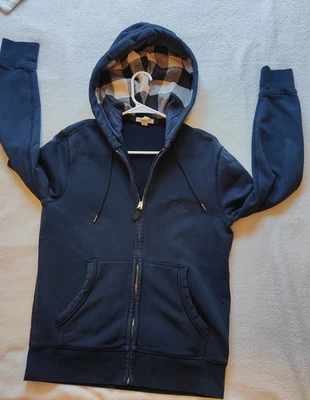 Suéter con Capucha Burberry Brit London Cremallera Completa Azul Marino Para Hombre Talla M Foto 1 de 4
